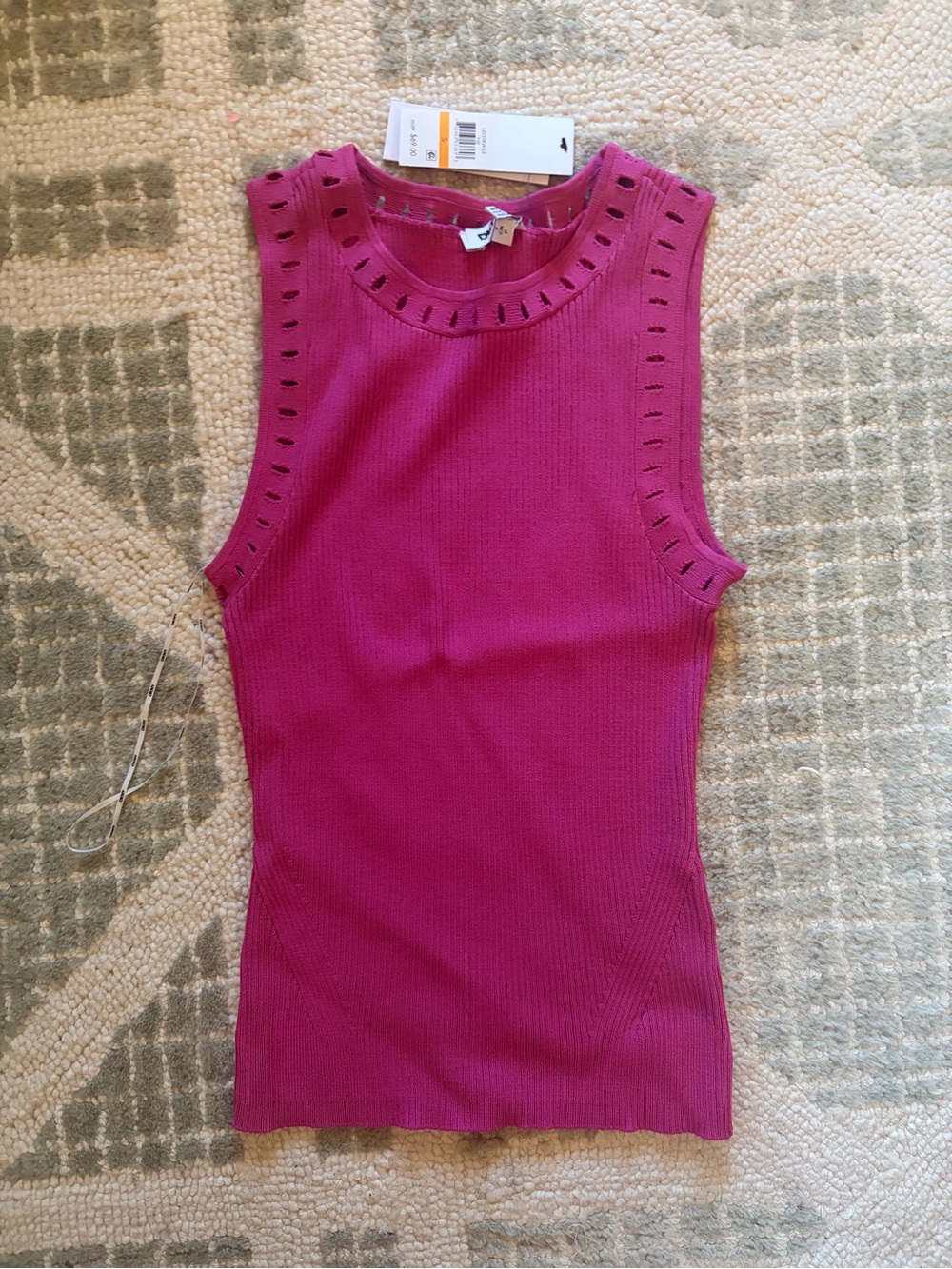 DKNY Magenta Ribbed Eyelet-Trim Tank NWT